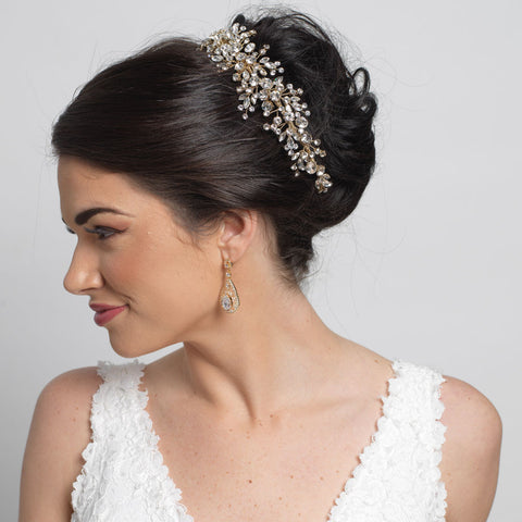 Light Gold Clear Crystal & Rhinestone Bridal Wedding Tiara Headpiece 4988