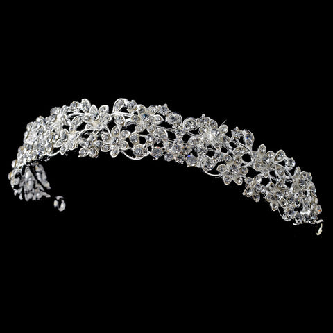 Silver Clear Flower Rhinestone Bridal Wedding Headband