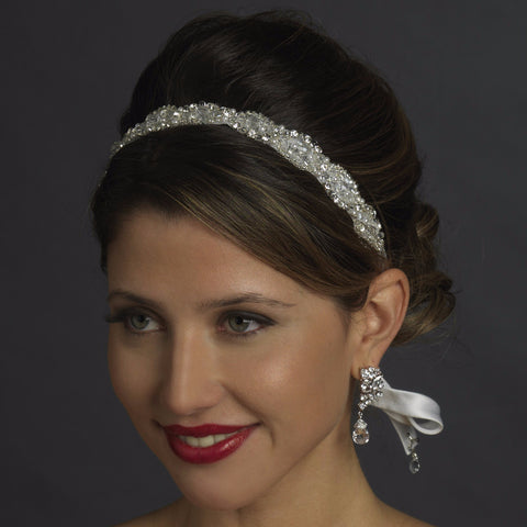 Crystal & Pearl Bridal Wedding White Ribbon Bridal Wedding Headband Headpiece 6474