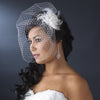 * Dramatic Black Feather Flower Fascinator & Birdcage Bridal Wedding Veil 7795