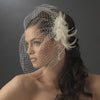 Twin Feather Flower Fascinator Bridal Wedding Hair Clip with Russian Style Cage Bridal Wedding Veil 7796