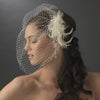 Twin Feather Flower Fascinator Bridal Wedding Hair Clip with Russian Style Cage Bridal Wedding Veil 7796