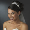 * Elegant Silver Rhinestone Sparkle Bridal Wedding Headband with Glistening Feather & Bow Side Accent - HP 7799