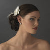 Silver Ivory Feather Ribbon Bridal Wedding Hair Clip 8249