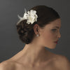 Silver Ivory Feather Ribbon Bridal Wedding Hair Clip 8249