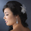 Delightful White Flower Bridal Wedding Hair Comb/Bridal Wedding Hair Clip w/ Soft Feathers & Silver Clear Rhinestones 8269