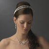 * Charming 2 Row White or Ivory Flower Bridal Wedding Headband w/ Clear Crystals 8289