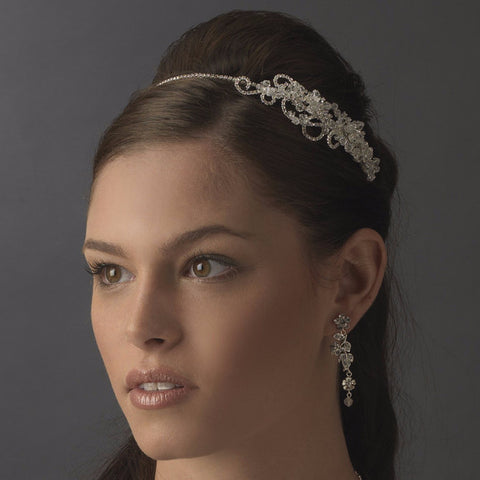Silver Swarovski Rhinestone Flower Cluster Bridal Wedding Headband - HP 8347