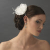 * Lovely White Flower Bridal Wedding Hair Clip w/ Feathers & Clear Rhinestones 8387