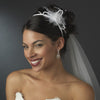 * Flower Feather Accented Bridal Wedding Headband HP 8421 Ivory or White