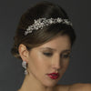 Antique Silver Clear Crystal & White Pearl Side Floral Accented Bridal Wedding Headband Headpiece 918