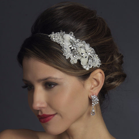 Ivory Side Accented Crystal Flower Bridal Wedding Headband HP 946