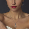 Silver Clear CZ Stone & Pearl Bridal Wedding Necklace & Earrings 9255
