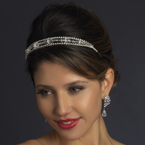 Silver Swarovski Crystal Bead, Rhinestone & Glass Bead Bridal Wedding Headband