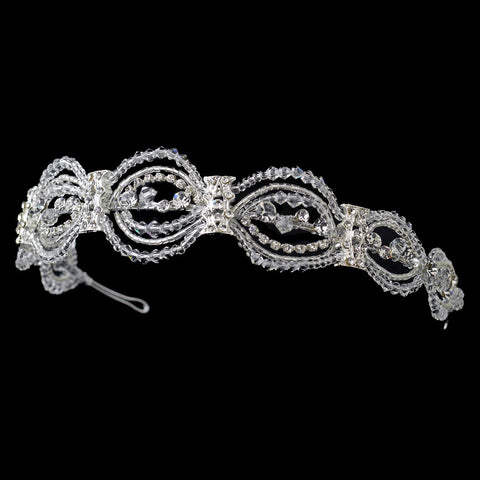 Silver Bridal Wedding Headband with Clear Rhinestones & Swarovski Crystal Beads
