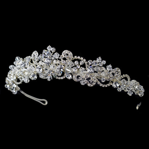 Silver Clear Rhinestone & Swarovski Crystal Bead Bridal Wedding Tiara Headpiece