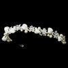 Silver Ivory Flower Bridal Wedding Headband with Pearls & Rhinestones