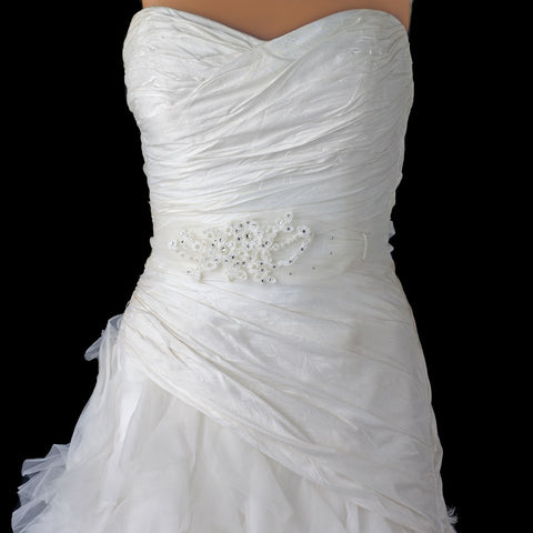 Shimmer White Ribbon Floral Lace Bridal Wedding Belt/Bridal Wedding Headband with Rhinestones & Pearls