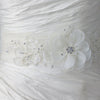 Ivory Lace Organza Flower Bridal Wedding Headband/Belt Belt with Rhinestone & Pearl Accents