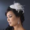 * Embroidered Feather Flower Bridal Wedding Hat Hair Comb with Russian Tulle Accent in White or Ivory 3027