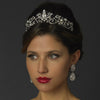 Rhodium Floral Swirl Princess Bridal Wedding Tiara Headpiece with Rhinestones & Gemstones