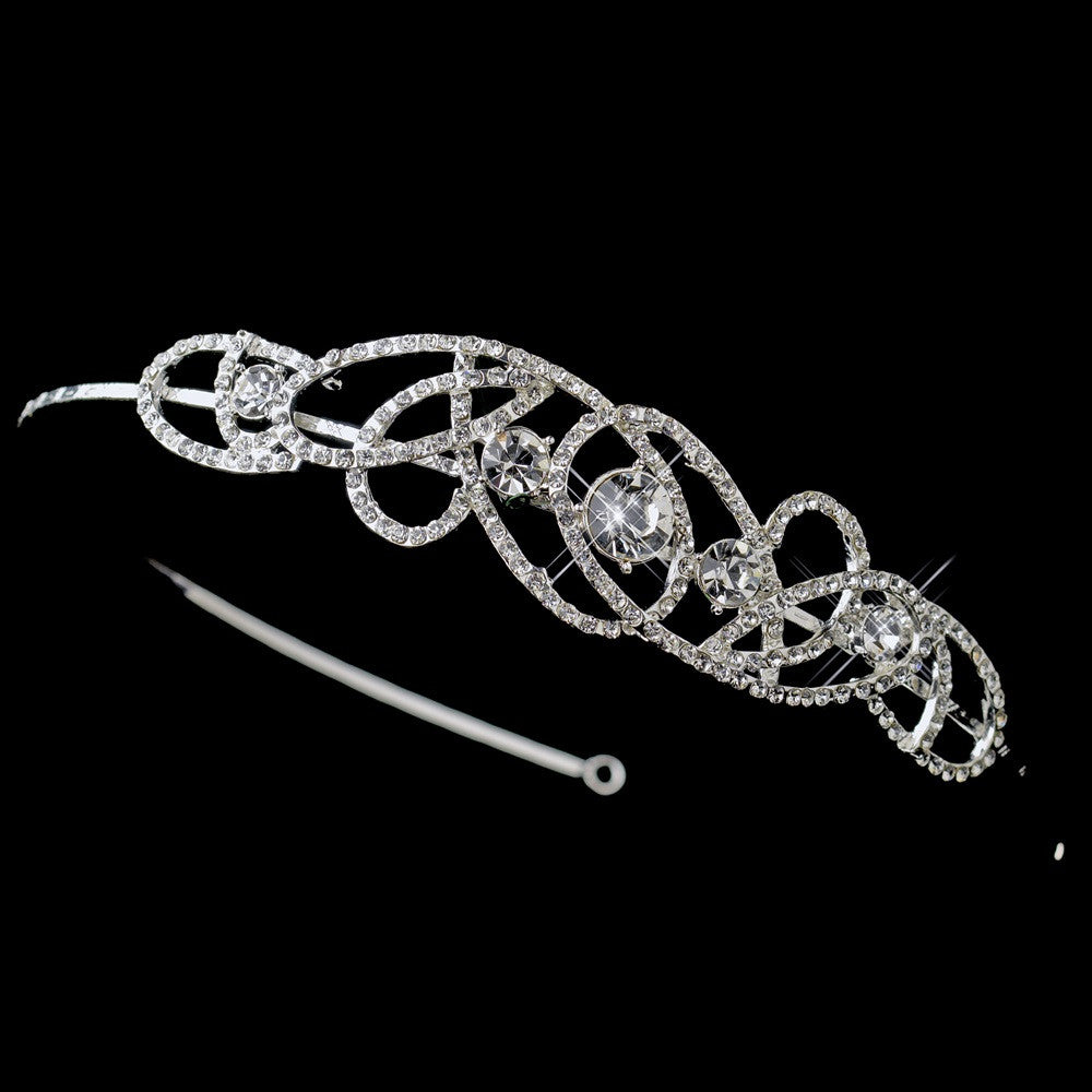 Silver Clear Twist Swirl Rhinestone Bridal Wedding Side Headband