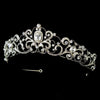 Rhodium Floral Swirl Princess Bridal Wedding Tiara Headpiece with Rhinestones & Gemstones