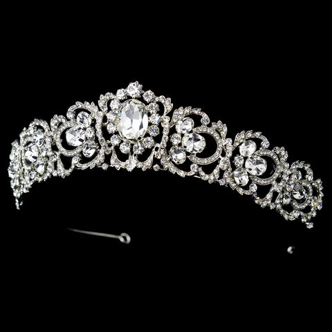 Rhodium Princess Bridal Wedding Tiara with Rhinestones & Gemstones