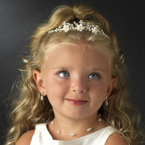 Childrens Flowergirl Crystal & Ivory Rum Porcelain Bridal Wedding Tiara HPC 9323