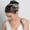 Silver Champagne Pearl & Rhinestone Leaf Bridal Wedding Hair Clip 10006