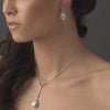 Antique Silver Clear CZ Crystal Teardrop Bridal Wedding Necklace N 2580