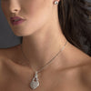 Antique Silver Clear Cubic Zirconia Heart Bridal Wedding Necklace 2702