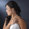 Gorgeous Silver Clear Rhinestone & White Faux Pearl Stretch Bridal Wedding Ring 7