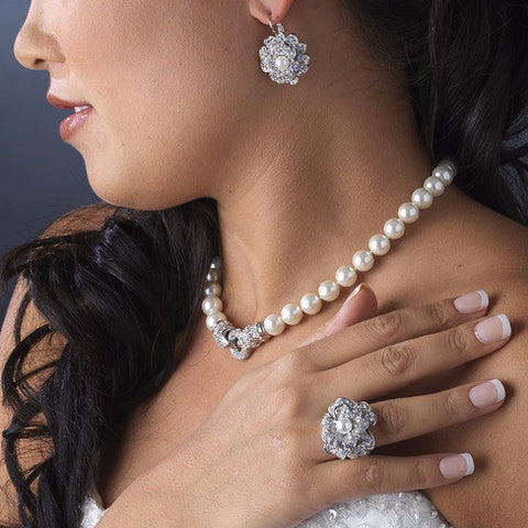 Elegance Antique Silver FW Pearl Bridal Wedding Necklace N 3602