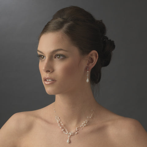 Wonderful Silver Pearl & AB Crystal Illusion Bridal Wedding Necklace 8146