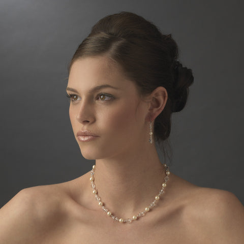 Swarovski Crystal Bead & Pearl Dangle Bridal Wedding Earrings 8352