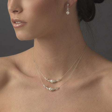 Bridal Wedding Necklace Earring Set NE 8359 Silver White