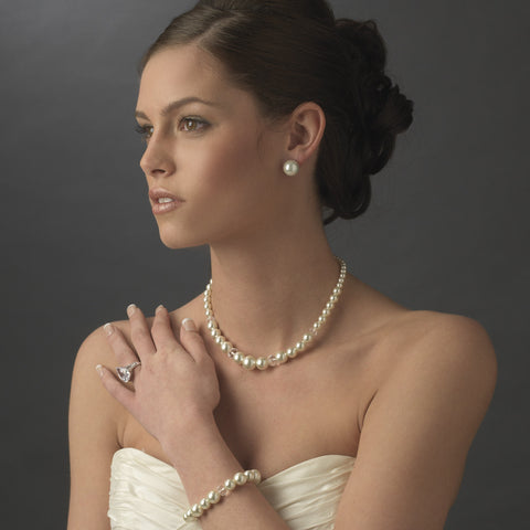 Silver White Pearl Stud Bridal Wedding Earrings E 7500