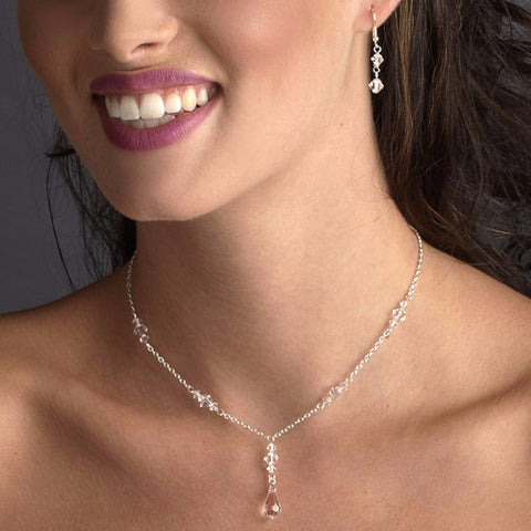 Silver Clear Swarovski Crystal Drop Bridal Wedding Necklace 8428