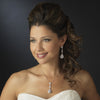 Gold Clear Round & Teardrop CZ Crystal Dangle Bridal Wedding Earrings 8676