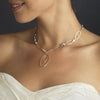 Silver Clear Oval Crystal Dangle Bridal Wedding Necklace 8725