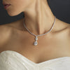 Silver Clear CZ Crystal Double Tear Drop Bridal Wedding Necklace 8749