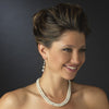 Silver Diamond White Pearl & Clear Rhinestone Pave Ball Dangle Bridal Wedding Earrings 8767