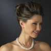Silver Diamond White Pearl and Pave Ball Bridal Wedding Necklace 8760