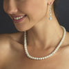 Silver Diamond White Pearl & Clear Rhinestone Pave Ball Necklace 8762 and 8767 Bridal Wedding Set
