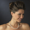 Silver Diamond White Pearl Pave Ball Bridal Wedding Necklace 8762