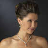 Silver Ivory Drop Pearl and Clear CZ Stone Bridal Wedding Jewelry Set 8763