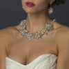 Silver Ivory Pearl & Floral Crystal Bridal Wedding Necklace 8776