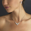 Silver Clear CZ Crystal Floral Necklace & Tear Drop Earrings Bridal Wedding Jewelry Set 9951