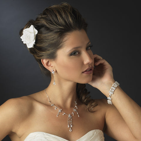 Silver Clear Bridal Wedding Bracelet B 10458